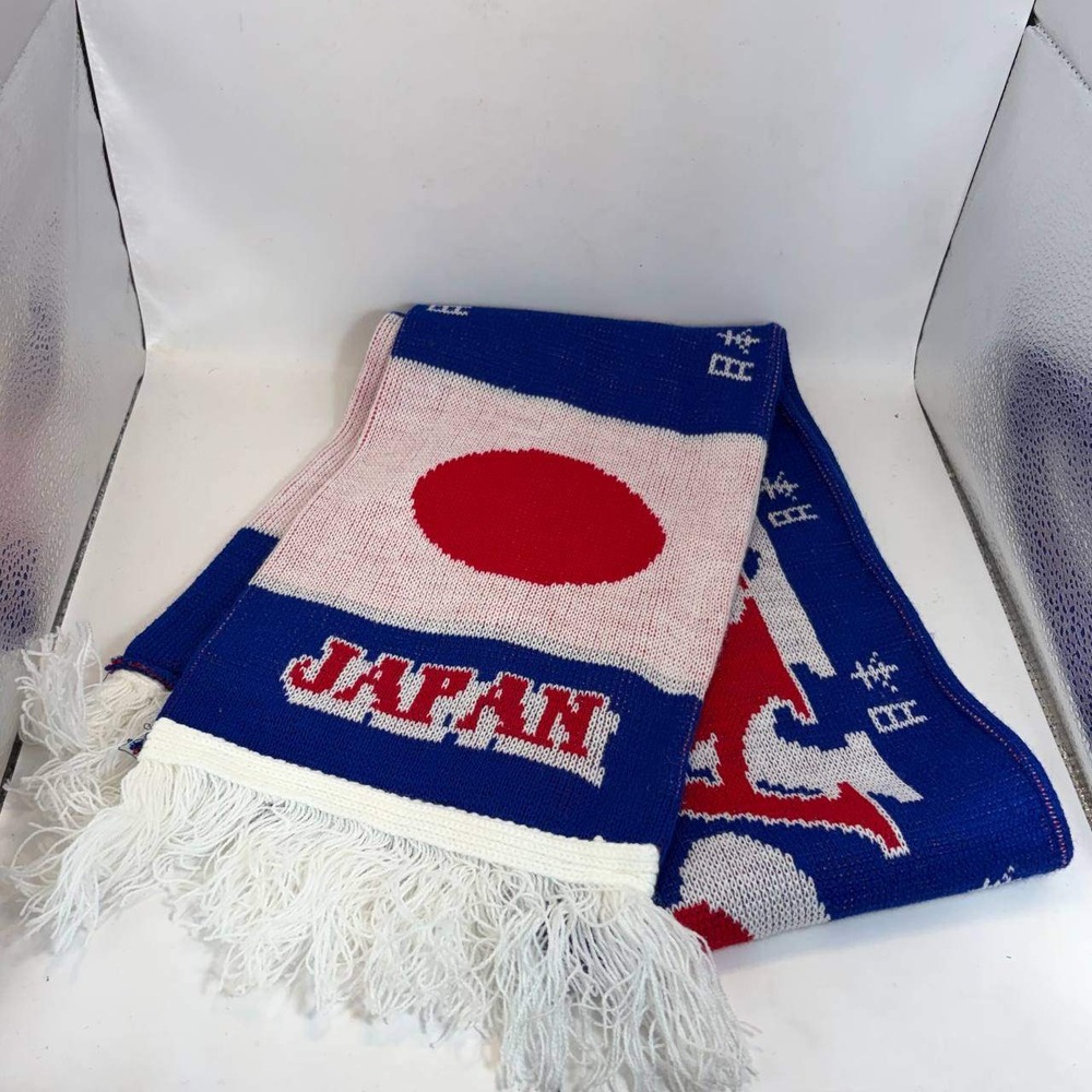 Japan National Soccer Team Scarf Blue White Red Knit Fan Scarf with Fringe